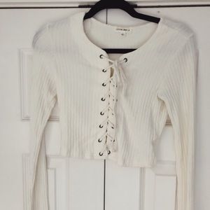 *LF* Cotton Candy LA white sweater crop top tie up